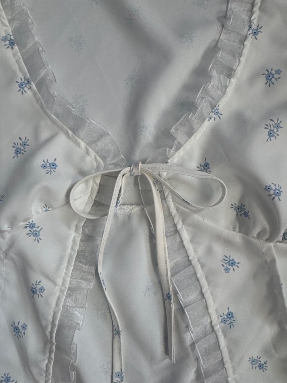 White Floral Tie-Front Ruffled Tank Top - Picture 3 of 7